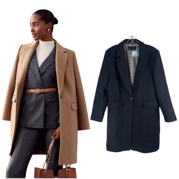 Ann Taylor Wool Blend Short Chesterfield Coat Black Size L - Picture 1 of 9